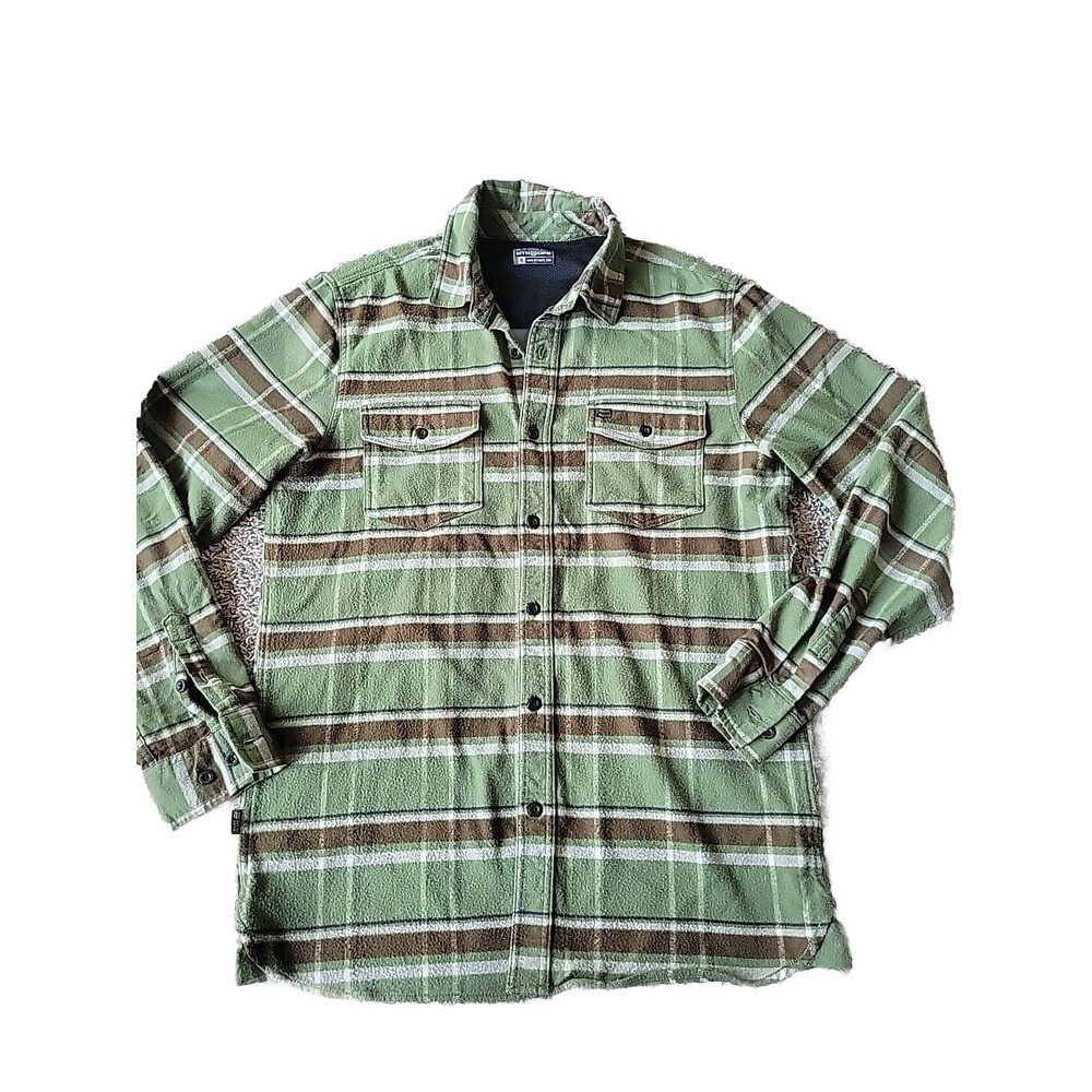 MTN OPS Tamarack Tech Button Up Flannel Shirt Mens Green/brown Long Sleeve